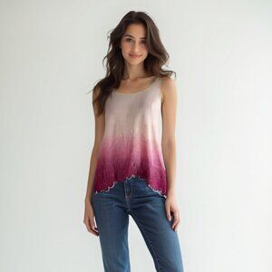 White Crow Pink Ombre Lace Tank Top Summer Festival S
